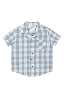 MILES BABY Kids' Check Short Sleeve Organic Cotton Button-Up Shirt Blue Dusty at Nordstrom,