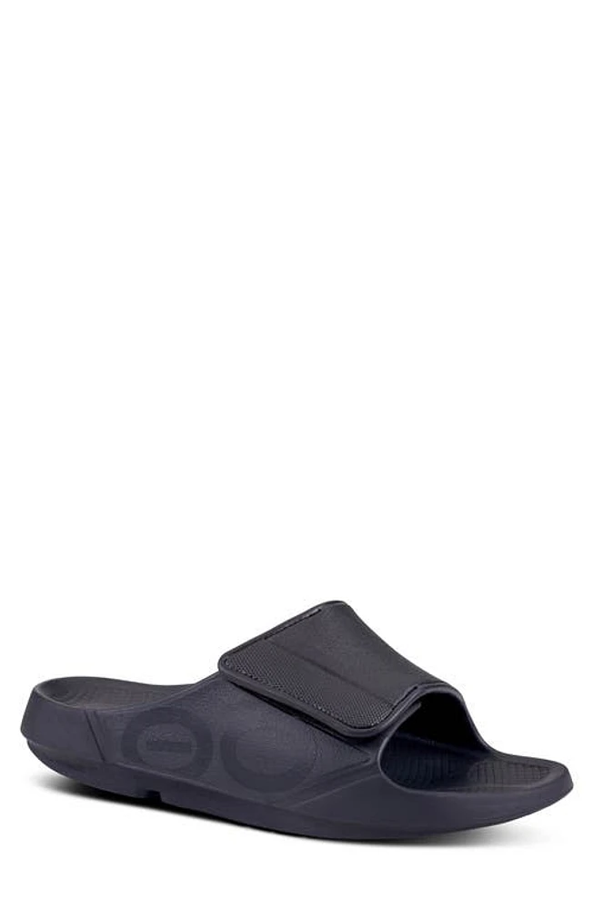 Oofos OOahh Sport Flex Slide Sandal Matte Black at Nordstrom,