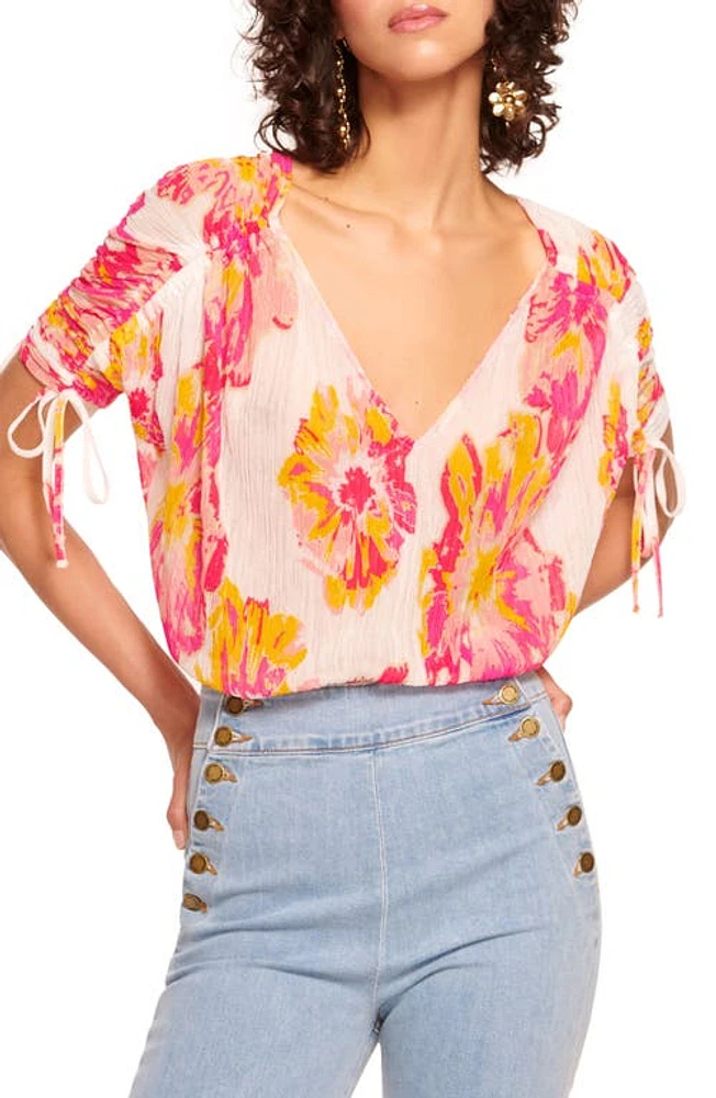 Ramy Brook Frances Floral Print Crinkle Top Pink Punch at Nordstrom,