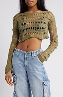 BDG Urban Outfitters Ladder Cobweb Crop Sweater Khaki at Nordstrom,