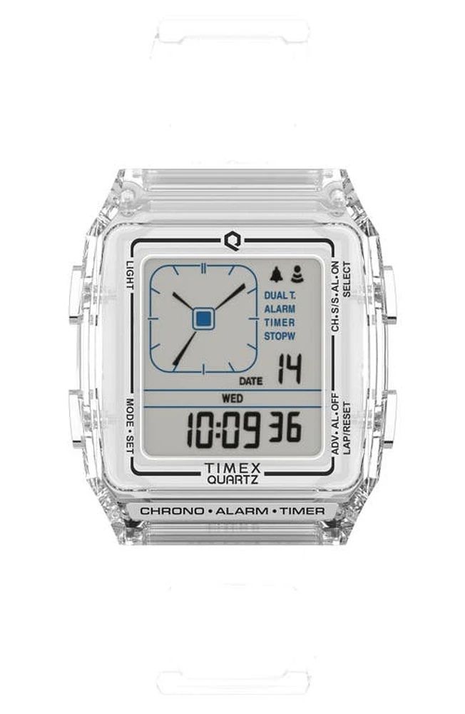 Timex Q Timex Digital LCA Chronograph Resin Strap Watch, 35mm in Clear at Nordstrom