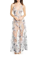 Dress the Population Sidney Deep V-Neck 3D Lace Gown at Nordstrom,