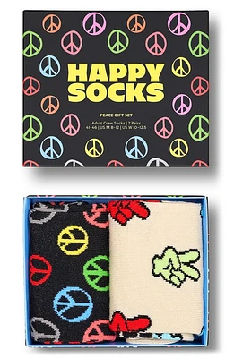 Happy Socks Assorted 2-Pack Peace Crew Socks Gift Box in Black at Nordstrom