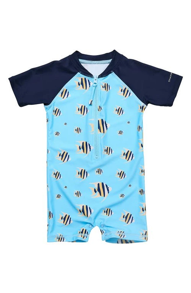 Snapper Rock Kids' Angel Fish Short Sleeve One-Piece Rashguard Swimsuit Blue at Nordstrom,