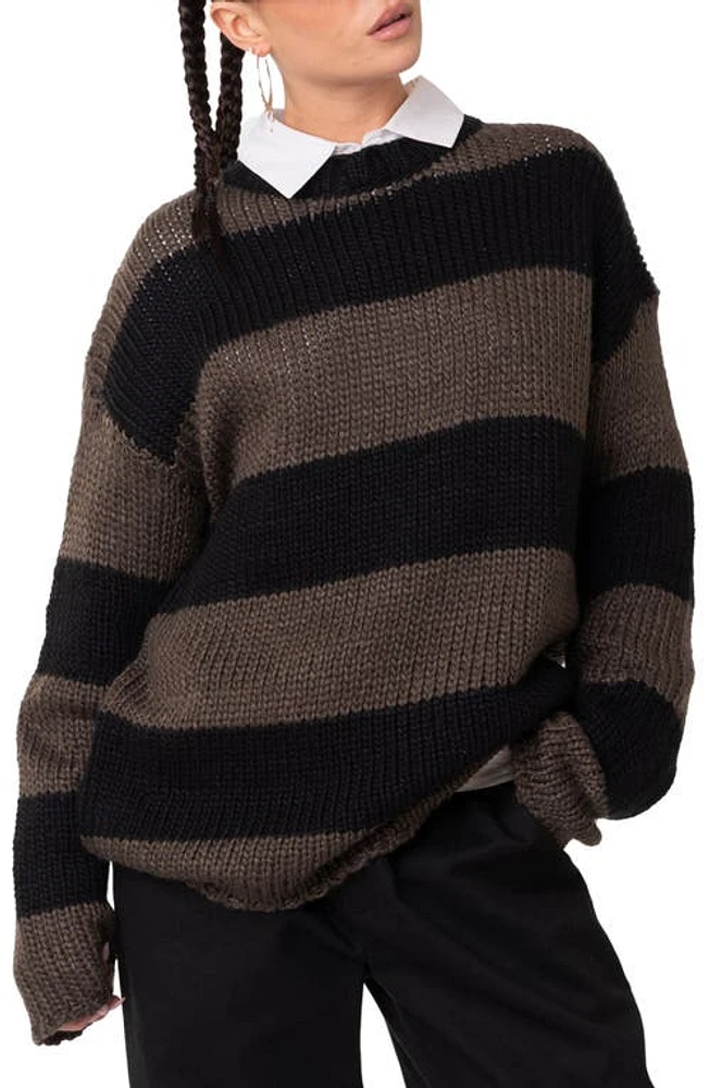 EDIKTED Oversized Stripe Crewneck Sweater in Mix at Nordstrom, Size X-Small