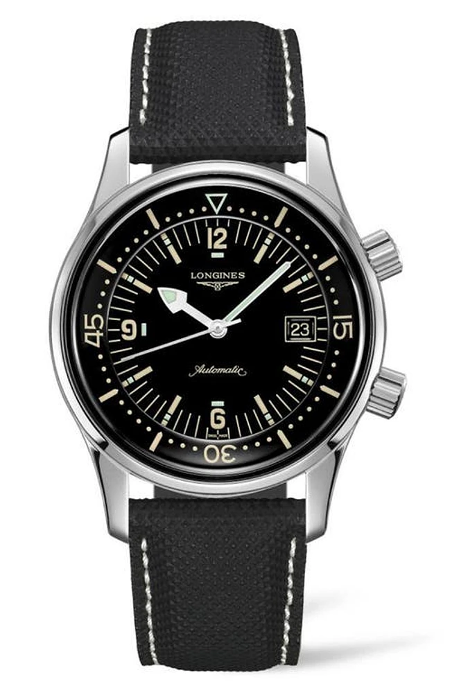 Longines Legend Diver Automatic Leather Strap Watch