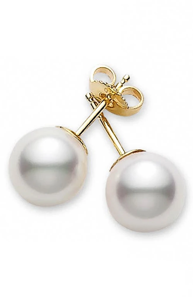 Mikimoto Akoya Pearl Stud Earrings in Yellow Gold at Nordstrom