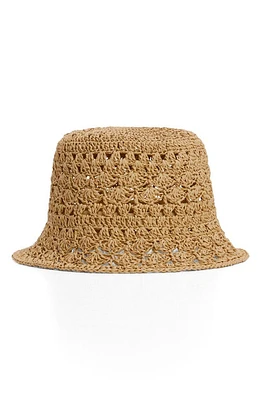 MANGO Woven Straw Bucket Hat in Beige at Nordstrom