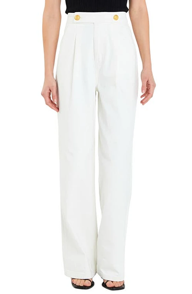 English Factory Button Detail Wide Leg Jeans Off White at Nordstrom,