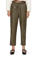 MANGO Drawstring Waist Faux Leather Tapered Leg Ankle Pants in Khaki at Nordstrom, Size Medium