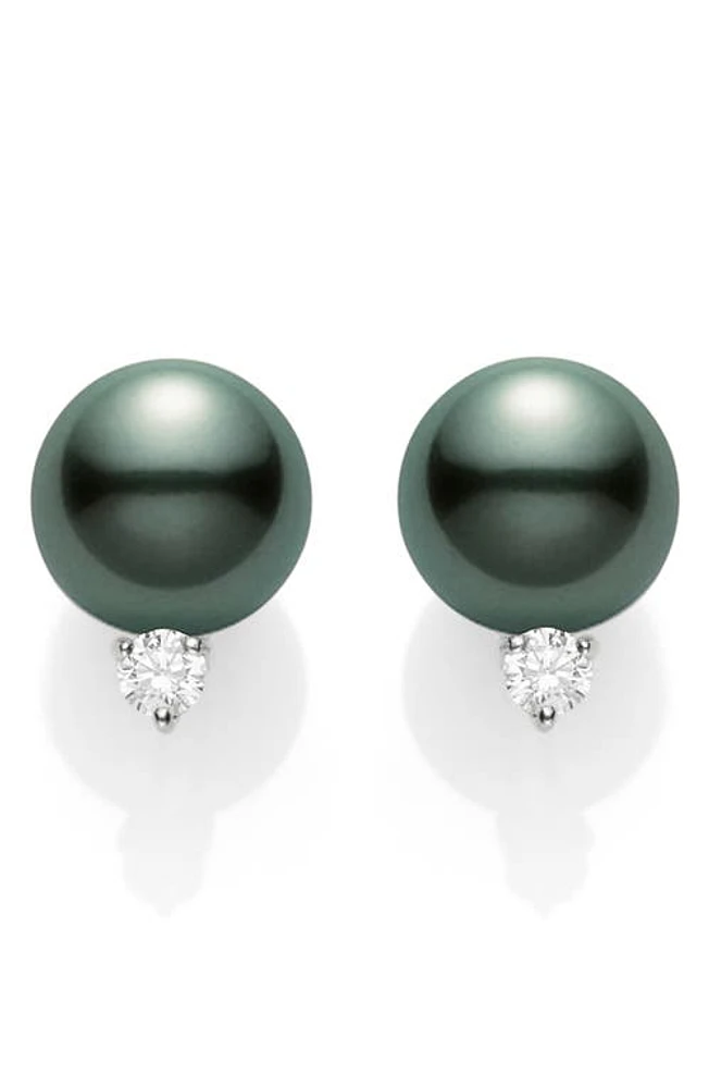 Mikimoto Black South Sea Pearl & Diamond Stud Earrings in D0.20 Gvs 18Kwg at Nordstrom, Size 9