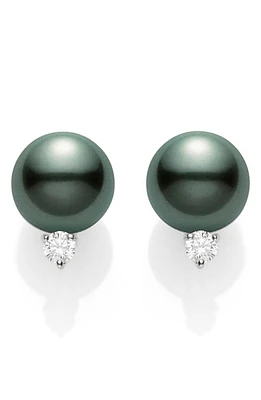 Mikimoto Black South Sea Pearl & Diamond Stud Earrings in D0.20 Gvs 18Kwg at Nordstrom, Size 9