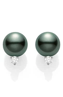 Mikimoto Black South Sea Pearl & Diamond Stud Earrings in D0.20 Gvs 18Kwg at Nordstrom, Size 9