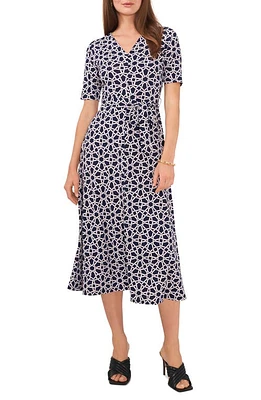 Chaus Geo Knit Midi Dress Navy/White at Nordstrom,