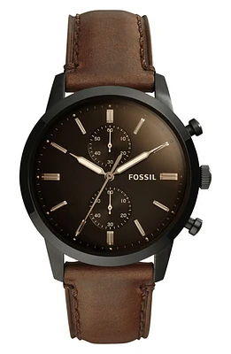 Fossil Townsman Chronograph Leather Strap Watch, 44mm in Brown/Black/Black at Nordstrom