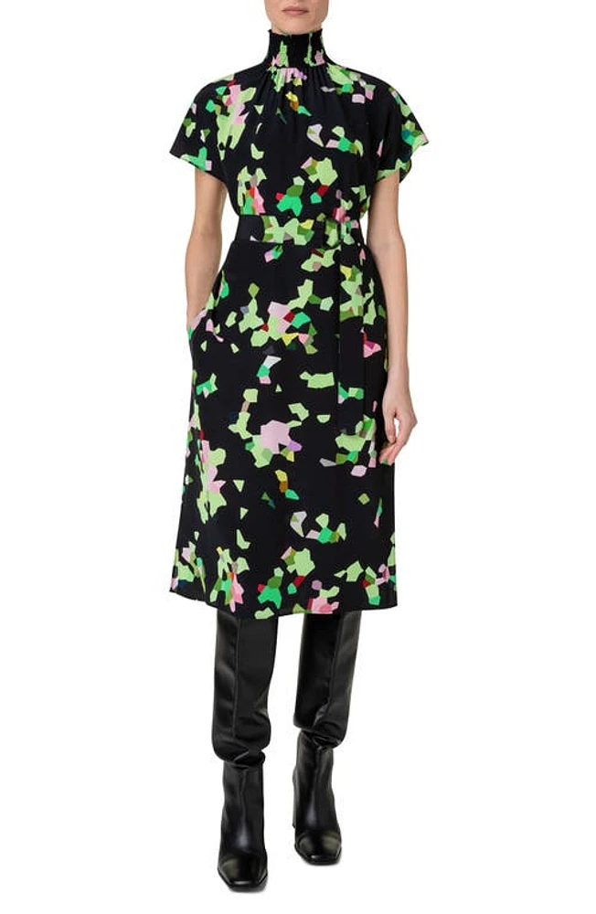 Akris punto Abstract Print Silk Crêpe de Chine Dress in Black-Multicolor at Nordstrom, Size 8