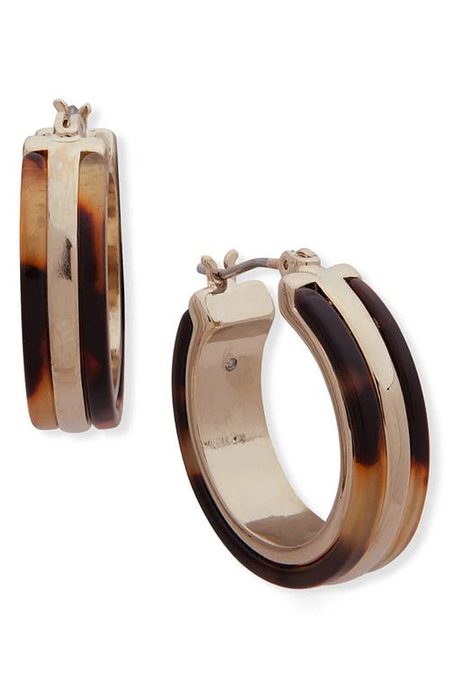 Lauren Ralph Lauren Stripe Tortoise Pattern Hoop Earrings in Brown at Nordstrom