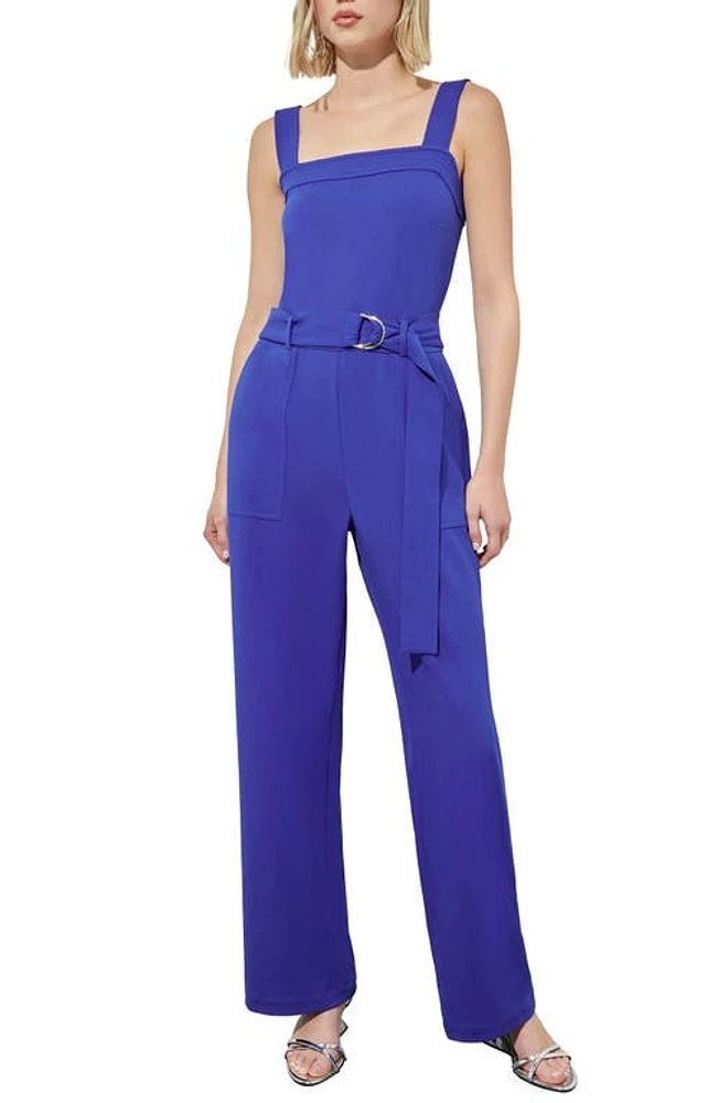 Ming Wang Belted Crepe Jumpsuit Sapphire Sea at Nordstrom,