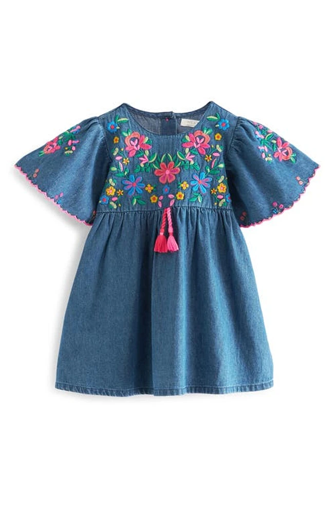 NEXT Kids' Floral Embroidered Denim Caftan Dress Indigo at Nordstrom,