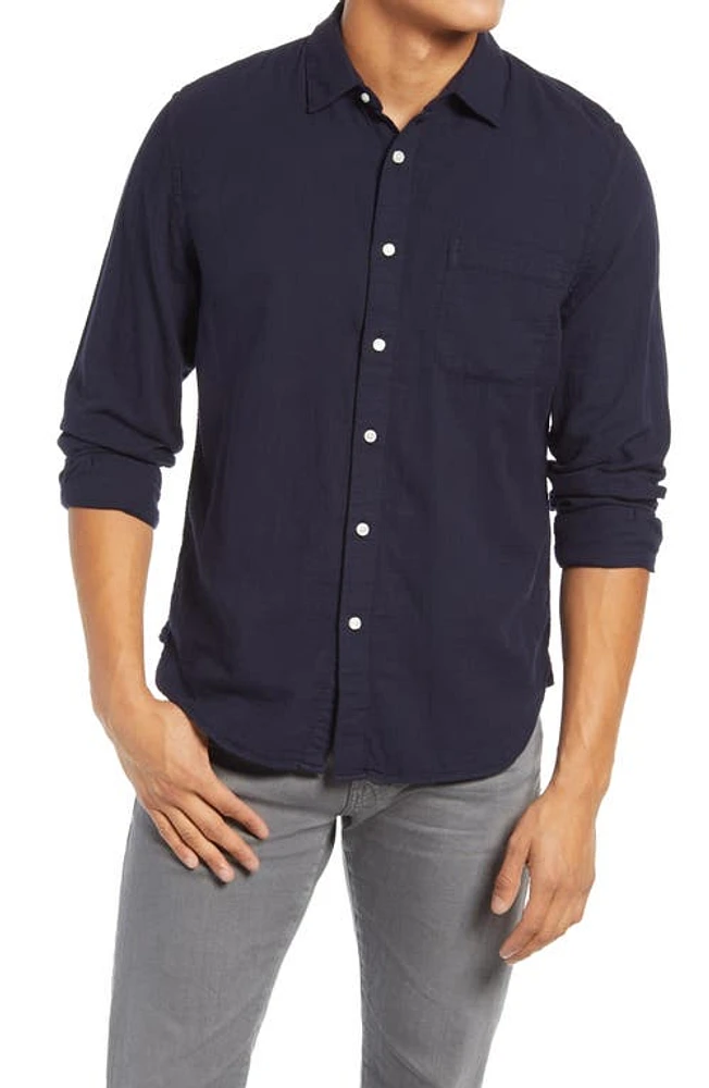 HIROSHI KATO Slim Fit Double Gauze Organic Cotton Button-Up Shirt Navy at Nordstrom,