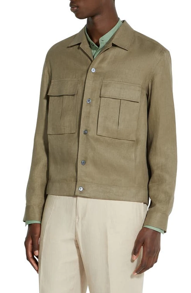 ZEGNA Oasi Linen Twill Overshirt Lichene at Nordstrom,