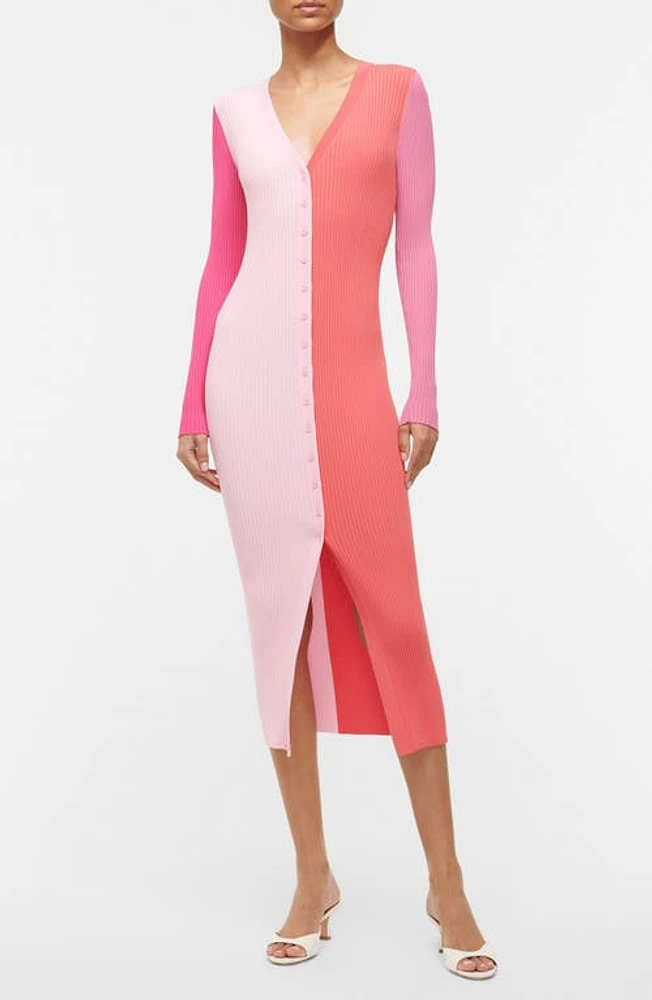 STAUD Colorblock Long Sleeve Sweater Dress Flamingo Multi at Nordstrom,