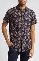 Rodd & Gunn Castor Bay Floral Short Sleeve Cotton Button-Up Shirt Navy at Nordstrom,