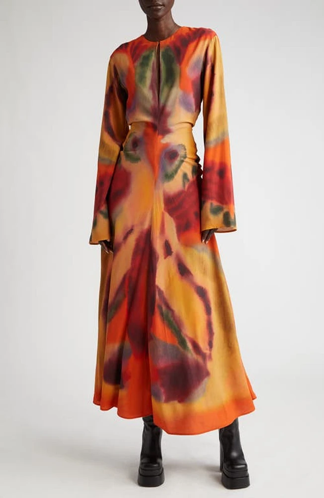 Altuzarra Nikouria Ink Blot Long Sleeve Dress Bright Coral Rorschach at Nordstrom, Us