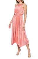 Marina Pleated One-Shoulder Handkerchief Hem Cocktail Dress Coral at Nordstrom,