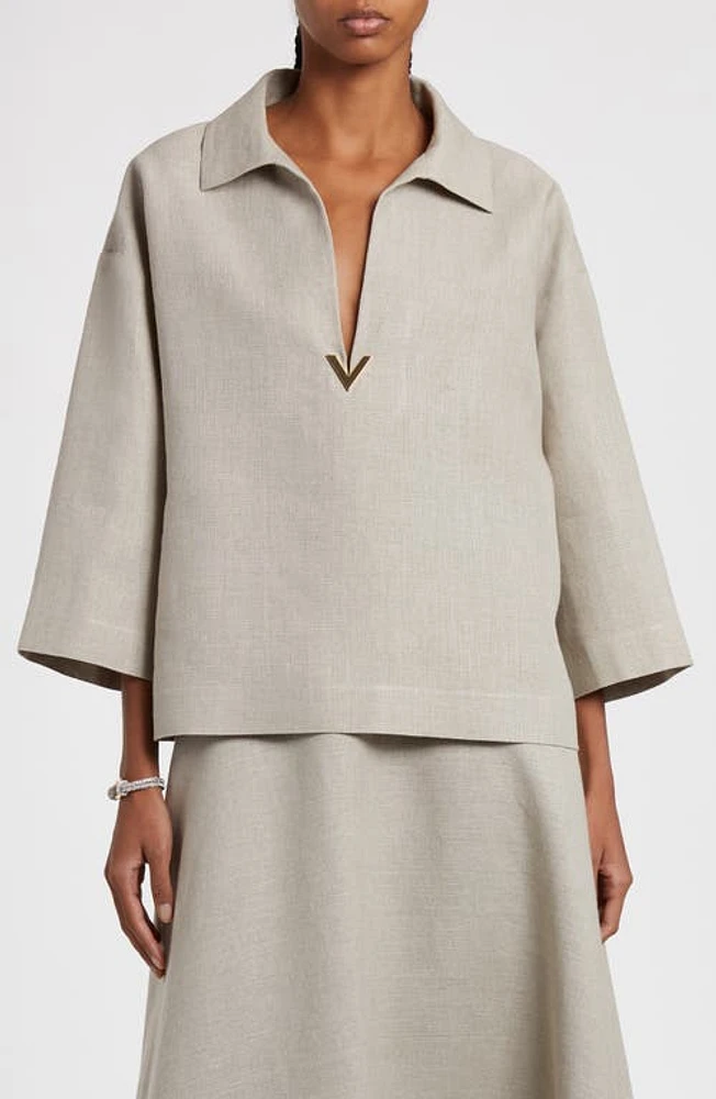 Valentino Garavani Logo Detail Boxy Flax Top Beige Gravel at Nordstrom, Us