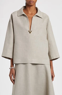 Valentino Garavani Logo Detail Boxy Flax Top Beige Gravel at Nordstrom, Us