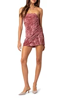 EDIKTED Drawstring Detail Strapless Crushed Velvet Minidress Pink at Nordstrom,