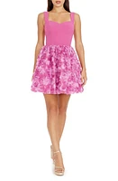 Dress the Population Melanie Floral Appliqué Mixed Media Minidress Multi at Nordstrom,