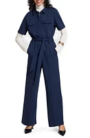 & Other Stories Belted Cotton Ponte Knit Jumpsuit Navy at Nordstrom, Regular