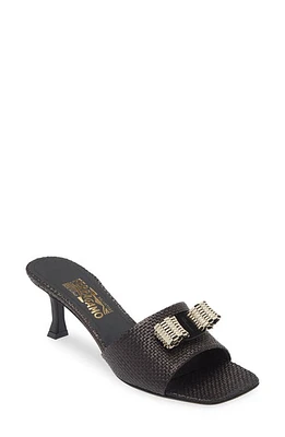 FERRAGAMO Vara Woven Bow Kitten Heel Slide Sandal Black at Nordstrom,