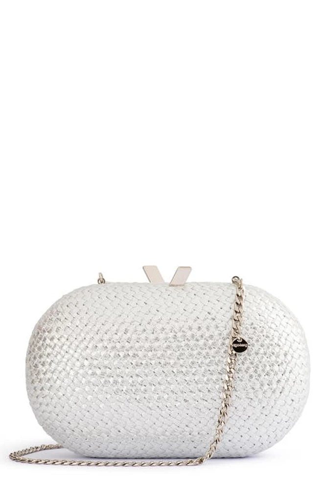 Olga Berg Lucia Woven Oval Frame Clutch in Silver at Nordstrom