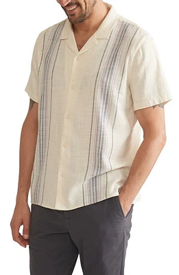 Marine Layer Selvage Stripe Stretch Camp Shirt Natural/Lavender at Nordstrom,