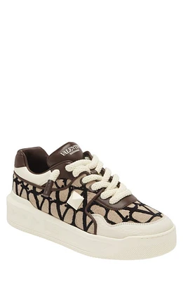 Valentino Garavani XL One Stud Logo Toile Sneaker Kfn - Tan Brown at Nordstrom,