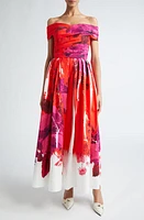 Erdem Rose Poppy Print Off the Shoulder Midi Cocktail Dress at Nordstrom, Us