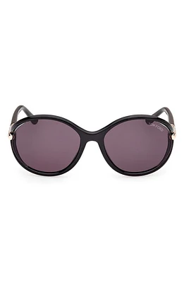 TOM FORD Melody 59mm Round Sunglasses in Shiny Black /Smoke at Nordstrom