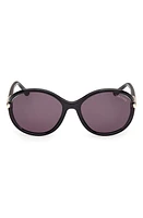 TOM FORD Melody 59mm Round Sunglasses in Shiny Black /Smoke at Nordstrom