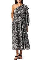 Joie June Ikat Print One-Shoulder Silk Dress in Porcelain And Caviar at Nordstrom, Size 6