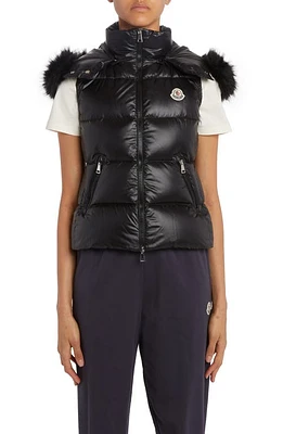 Moncler Gallinule Removable Hood Down Vest with Faux Fur Trim Black at Nordstrom,