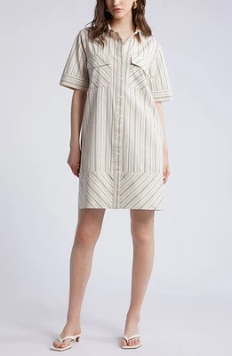 Nordstrom Stripe A-Line Shirtdress Beige- Olive Leon at Nordstrom,