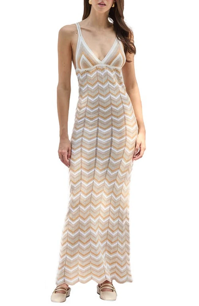 Capittana Alaia Stripe Cover-Up Maxi Sweater Dress Beige at Nordstrom,