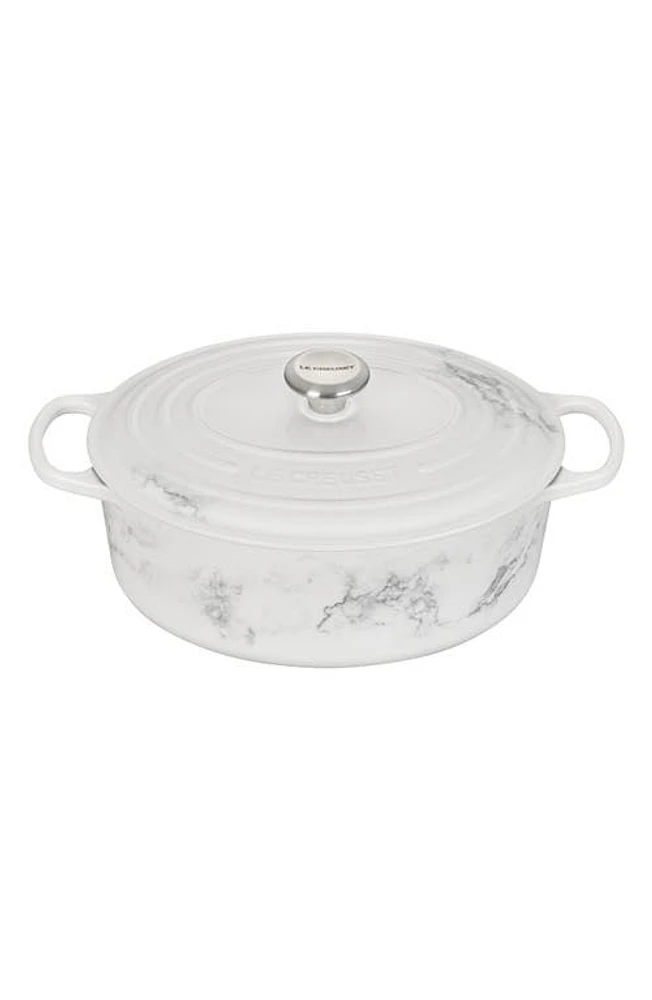 Le Creuset Signature 6.75-Quart Oval Enamel Cast Iron French/Dutch Oven with Lid in White Marble at Nordstrom