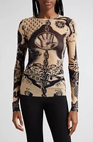 Jean Paul Gaultier Tattoo Print Semisheer Tulle Top in Ivory at Nordstrom, Size Small