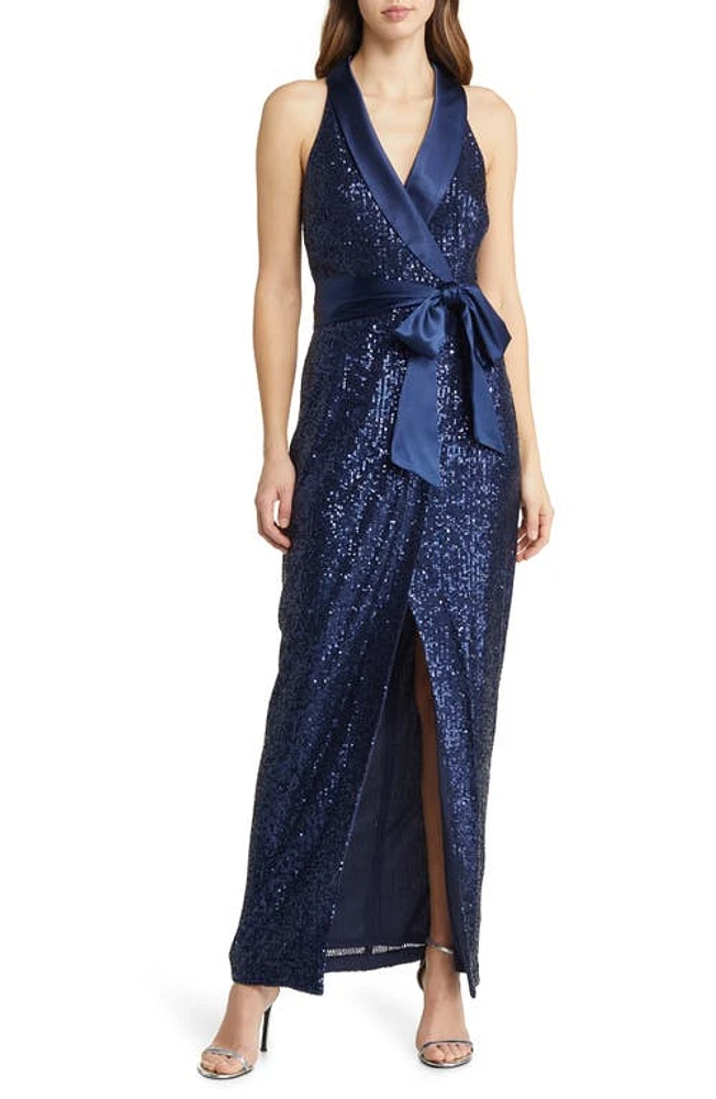 Eliza J Sequin Tuxedo Gown Navy at Nordstrom,