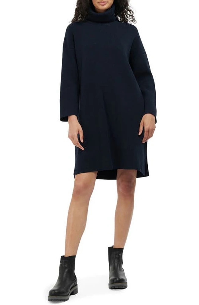 Barbour Stitch Long Sleeve Cotton Blend Rib Turtleneck Sweater Dress Navy at Nordstrom, Us