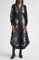 FARM Rio Stitched Garden Button Front Maxi Dress Black at Nordstrom,